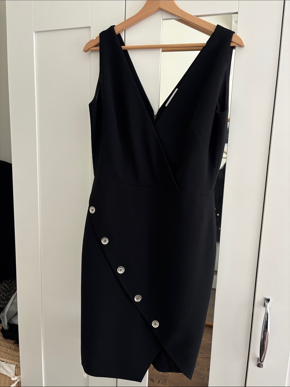 Altuzarra Black Sleeveless V-Neck Mini Dress with Decorative Buttons
